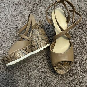 Nine West Stylish Tan and Snake Print Wedge Sandals
